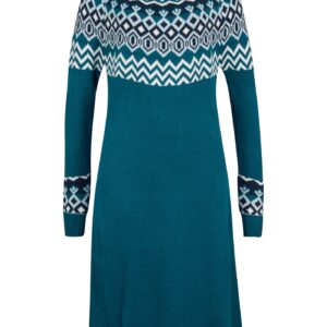 Pletené šaty s norským vzorem a širokým rolákovým límcem