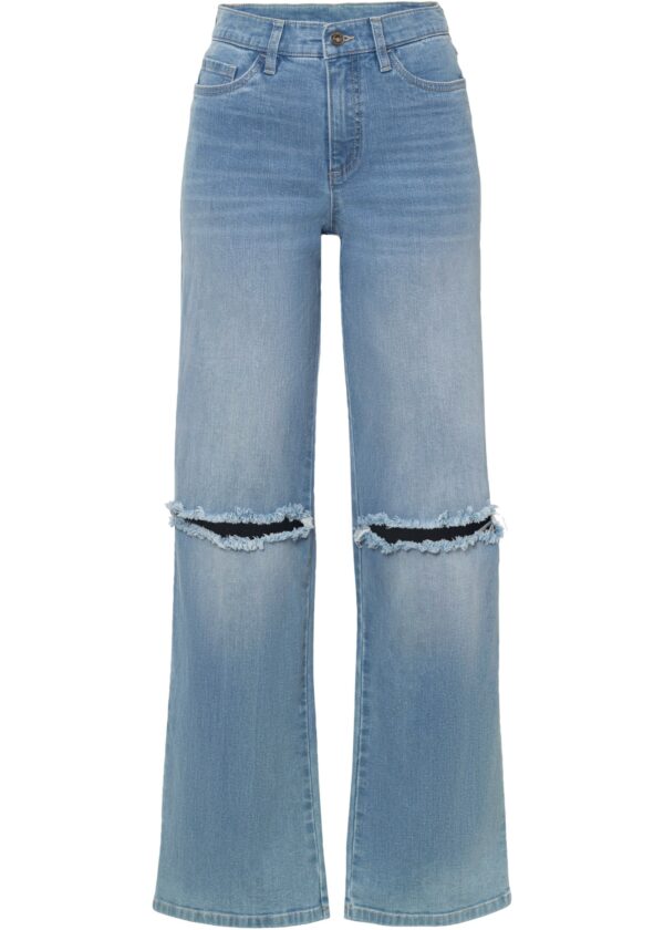 Široké džíny s obnošenými efekty