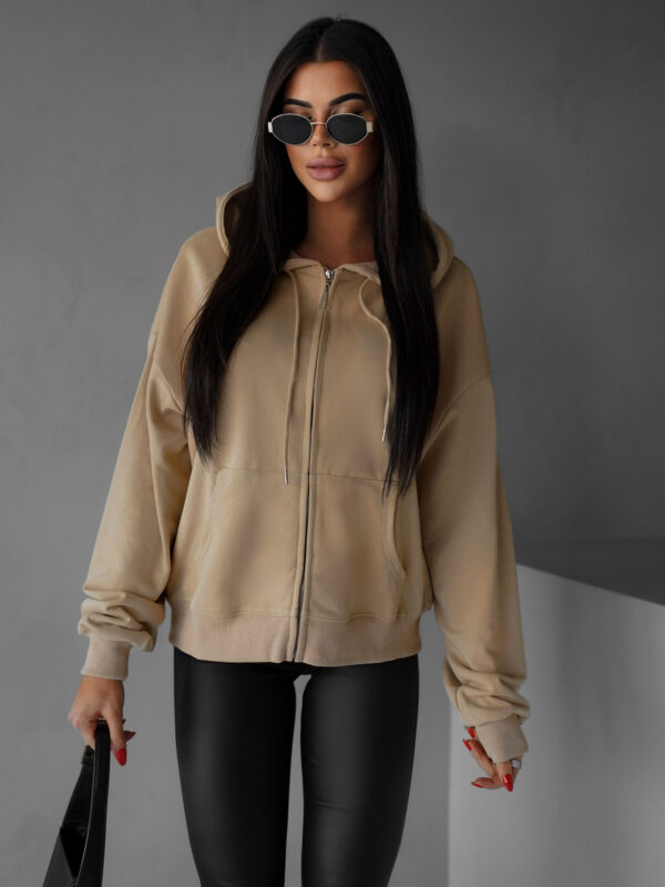 Béžová bavlněná mikina s kapucí OUTUBRO na zip Velikost: ONESIZE