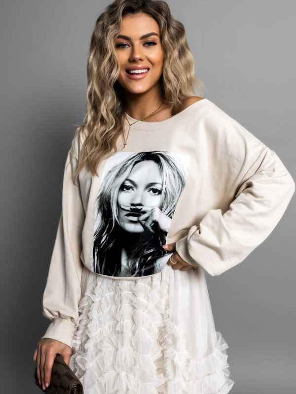 Béžová oversized mikina LINA s potiskem Velikost: ONESIZE