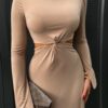 Béžové dlouhé šaty BYBLA s průstřihy Velikost: ONESIZE - Image 2