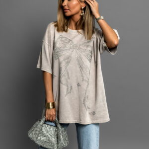 Béžové oversize tričko ORESTIS s kamínky Velikost: ONESIZE