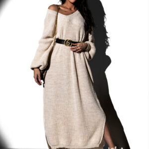 Béžové svetrové oversized šaty RUPI Velikost: ONESIZE