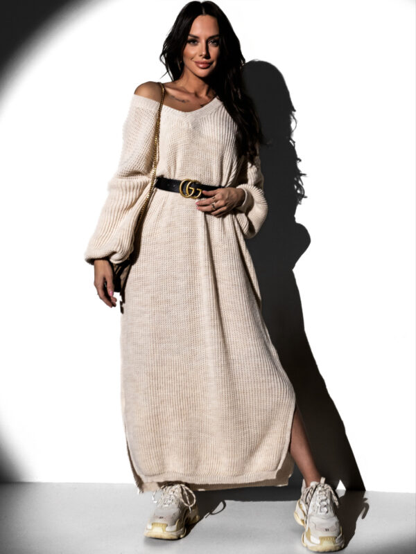 Béžové svetrové oversized šaty RUPI Velikost: ONESIZE