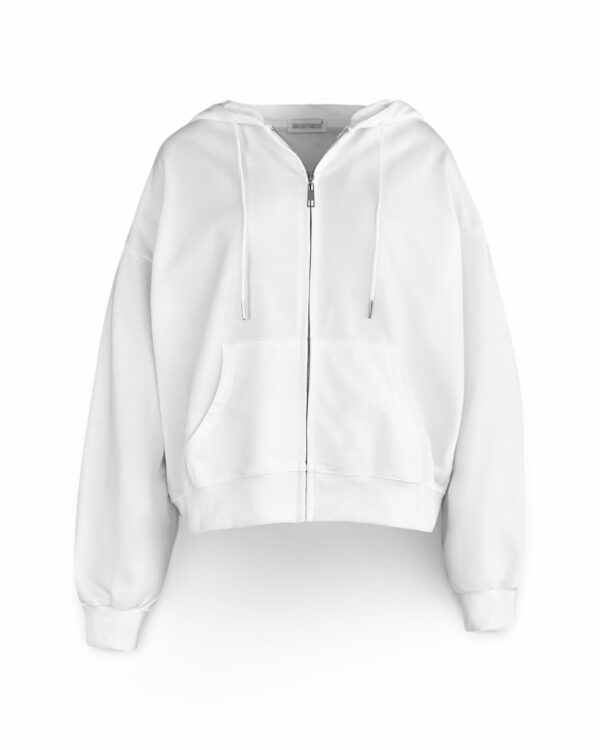 Bílá basic bavlněná mikina s kapucí OUTUBRO na zip Velikost: ONESIZE