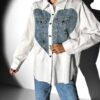 Bílá oversized košile MILIA s denim aplikací Velikost: ONESIZE - Image 2