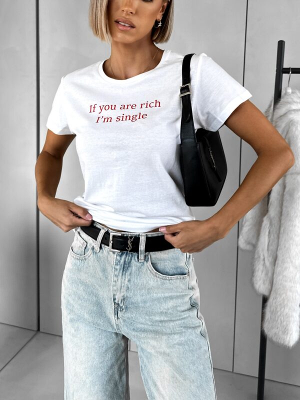 Bílé bavlněné tričko RICHENZA If you are rich I'm single Velikost: ONESIZE