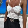 Bílé elegantní body DASY s řasením Velikost: M/L - Image 3