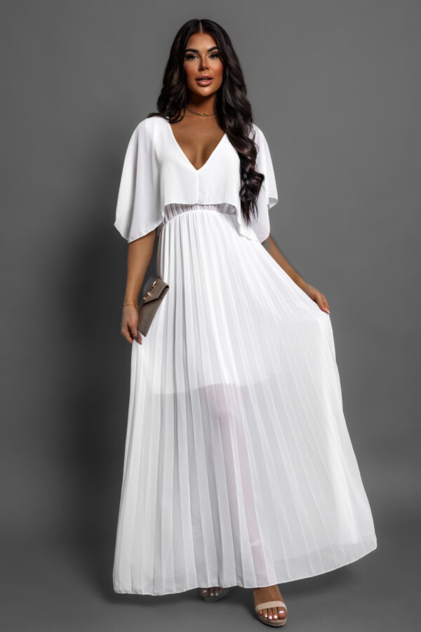 Bílé elegantní šaty PARFOMELLE s výsřihem do V