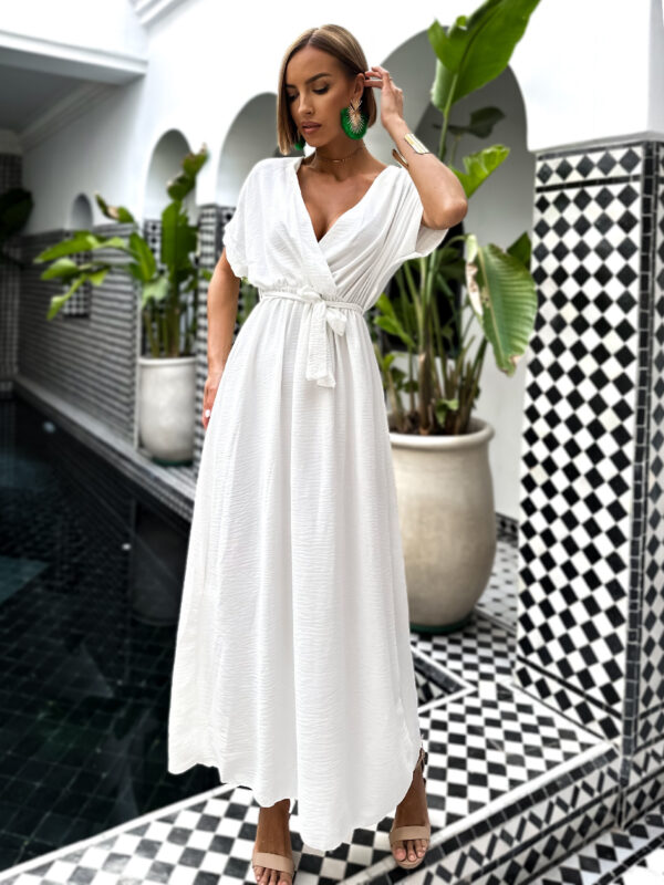 Bílé maxi elegantní šaty FEYLING se zavazováním Velikost: ONESIZE