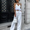Bílý elegantní crop top KINCELES s peřím Velikost: M/L - Image 2