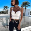 Bílý elegantní crop top LAURALIS se zlatým detailem Velikost: S/M - Image 2