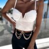 Bílý elegantní crop top LAURALIS se zlatým detailem Velikost: S/M - Image 3