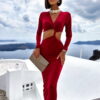 Bordó dlouhé elegantní šaty LANTIC s dlouhým rukávem Velikost: ONESIZE - Image 3