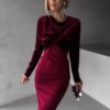 Bordó elegantní sametové dlouhé šaty NATASJA Velikost: ONESIZE - Image 2