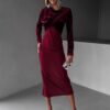 Bordó elegantní sametové dlouhé šaty NATASJA Velikost: ONESIZE - Image 3