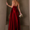 Bordó lesklé elegantní šaty YASMINE s rozparkem Velikost: ONESIZE - Image 3