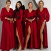 Bordó saténové šaty WOMAN pro družičky s dlouhým rukávem Velikost: ONESIZE - Image 2