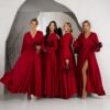 Bordó saténové šaty WOMAN pro družičky s dlouhým rukávem Velikost: ONESIZE - Image 3