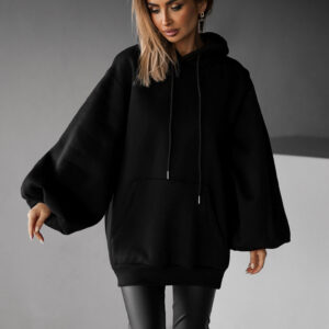 Černá oversize maxi mikina PYRRHA s kapucí Velikost: ONESIZE