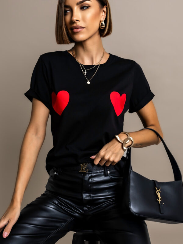 Černé basic triko LIEBESTE se srdíčky Velikost: ONESIZE