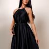 Černé dlouhé lesklé elegantní šaty MADES se zavazováním Velikost: ONESIZE - Image 2