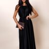 Černé dlouhé lesklé elegantní šaty MADES se zavazováním Velikost: ONESIZE - Image 3