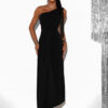 Černé elegantní asymetrické dlouhé šaty DIETER Velikost: ONESIZE - Image 3