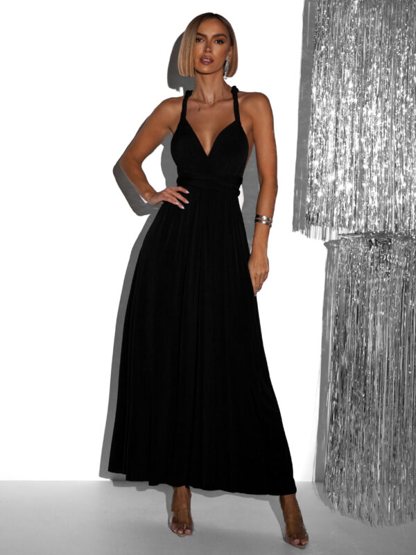 Černé elegantní šaty BEATRICE s vázáním Velikost: ONESIZE