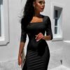 Černé elegantní šaty RIENYE s dlouhým rukávem Velikost: ONESIZE - Image 2