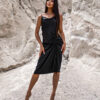 Černé elegantní šaty STELLAR s řasením - Image 3