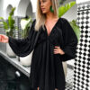 Černé krátké boho šaty RANGE s výstřihem do V Velikost: ONESIZE - Image 2