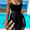 Černé lesklé elegantní šaty JEWELRY s průstřihy - Image 3