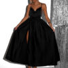 Černé lesklé elegantní šaty YASMINE s rozparkem Velikost: ONESIZE - Image 2