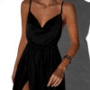 Černé lesklé elegantní šaty YASMINE s rozparkem Velikost: ONESIZE - Image 3