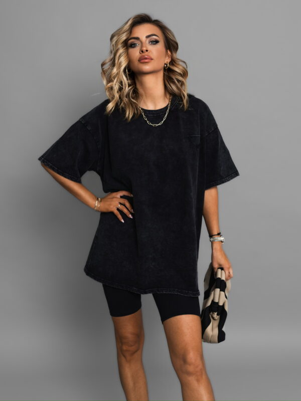 Černé washed oversize tričko ADELIT s krátkým rukávem Velikost: ONESIZE