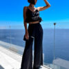 Černý elegantní crop top KINCELES s peřím Velikost: S/M - Image 3