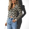 Černý elegantní top SOSIMO s knoflíky a vzory Velikost: M/L - Image 3