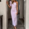 Fialové elegantní midišaty ROMANES na jedno rameno Velikost: ONESIZE - Image 3