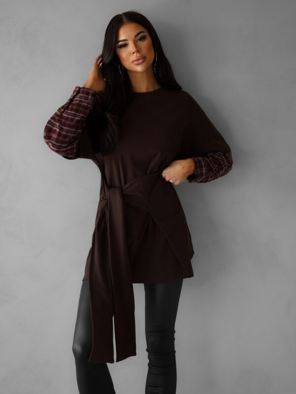 Hnědá oversize mikina BARBARA s košilí Velikost: ONESIZE