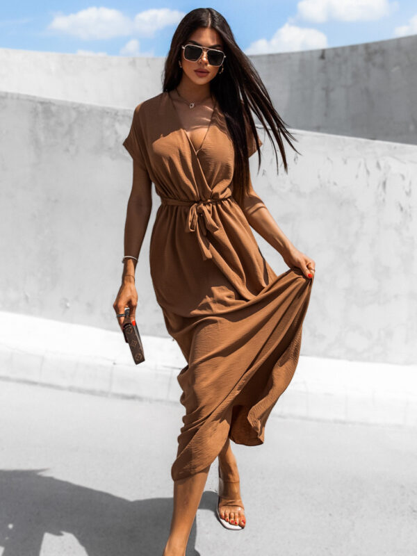 Hnědé delší elegantní šaty FEYLING se zavazováním