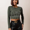 Khaki crop top AFRA s kamínky Velikost: ONESIZE - Image 3