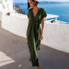 Khaki delší elegantní šaty FEYLING se zavazováním - Image 2
