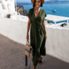 Khaki delší elegantní šaty FEYLING se zavazováním - Image 3
