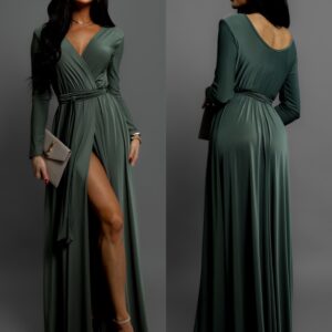 Khaki dlouhé elegantní šaty JOELLIAN Velikost: ONESIZE