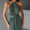 Khaki elegantní šaty BEATRICE s vázáním - Image 3