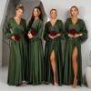 Khaki saténové šaty WOMAN pro družičky s dlouhým rukávem Velikost: ONESIZE - Image 3