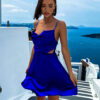 Královsky modré lesklé elegantní šaty JEWELRY s průstřihy - Image 3
