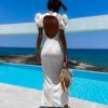 Krémové dlouhé elegantní šaty MATTHISEN Velikost: M/L - Image 3