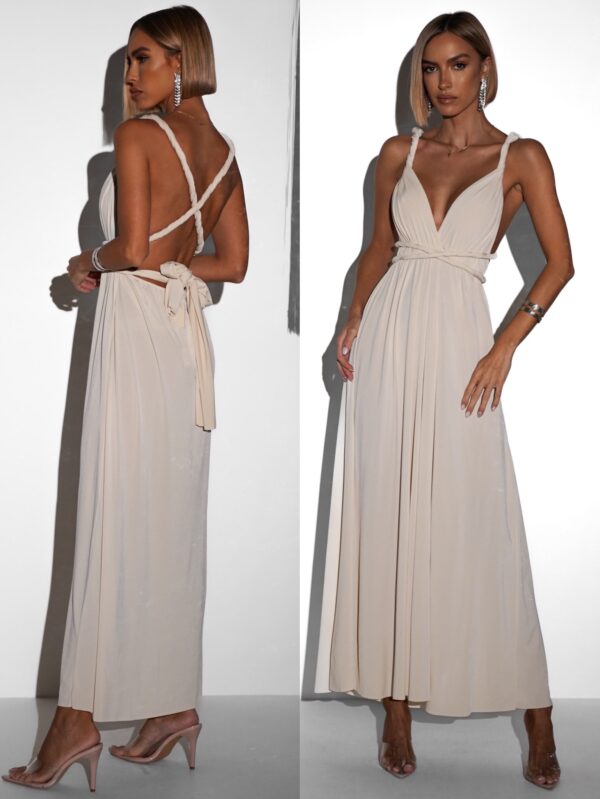 Krémové elegantní šaty BEATRICE s vázáním Velikost: ONESIZE